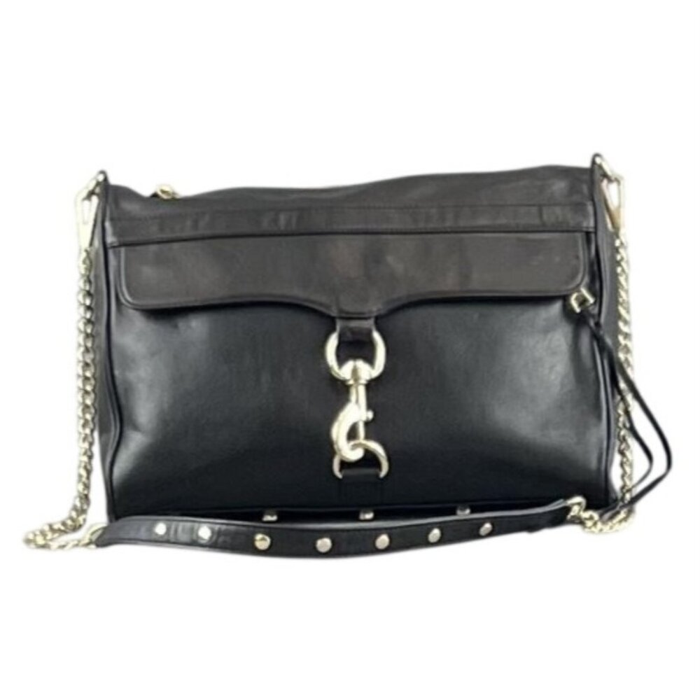 Rebecca Minkoff Black Leather Crossbody Bag  Gold Chain Strap Polka Dot Lining
